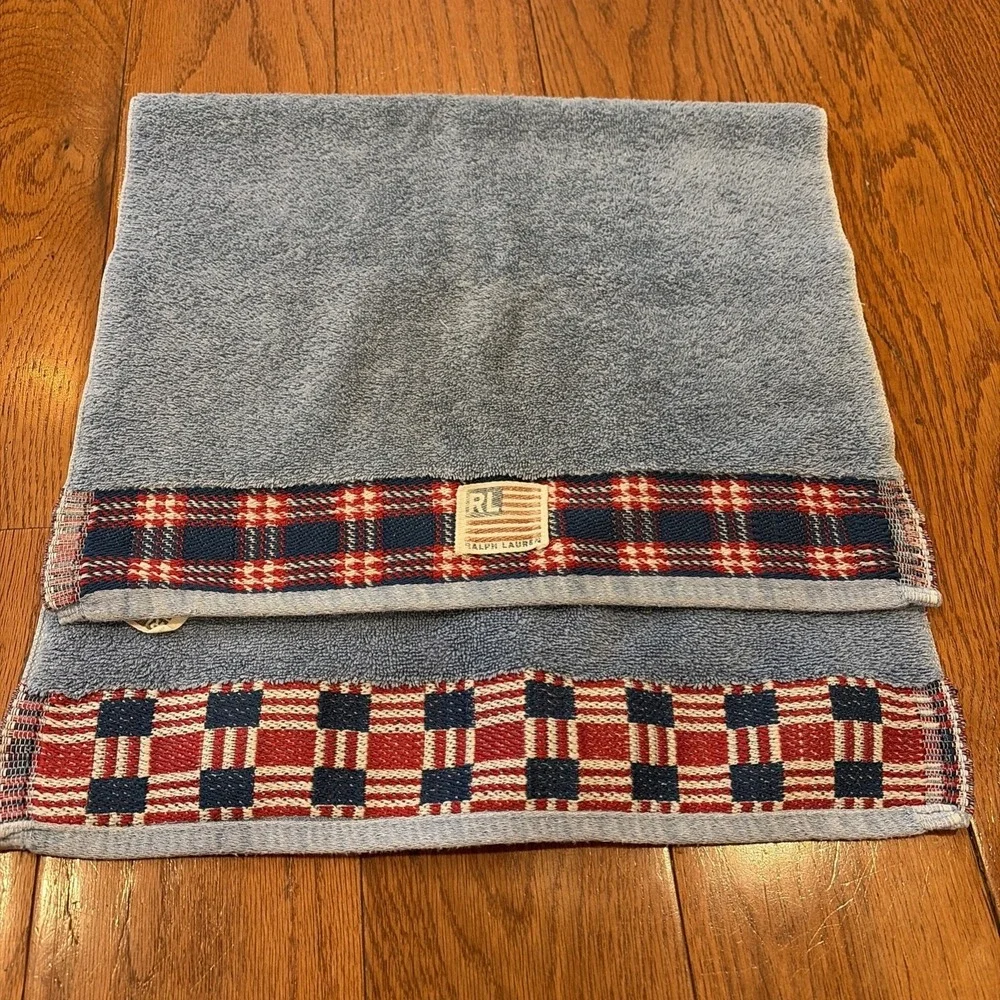Vintage Ralph Lauren USA Americana Blue Hand Towel - 29 1/2 X 16 Flag Tag